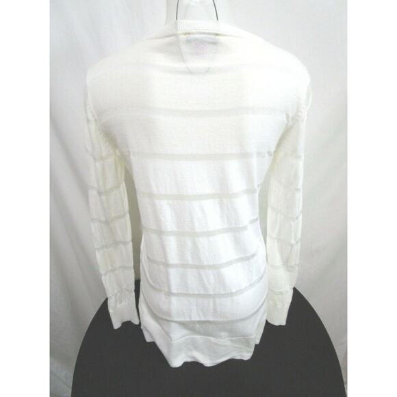 Vince Camuto Ivory Sheer Striped Long Sleeve Round Neck Light Sweater Petite S - Picture 7 of 8